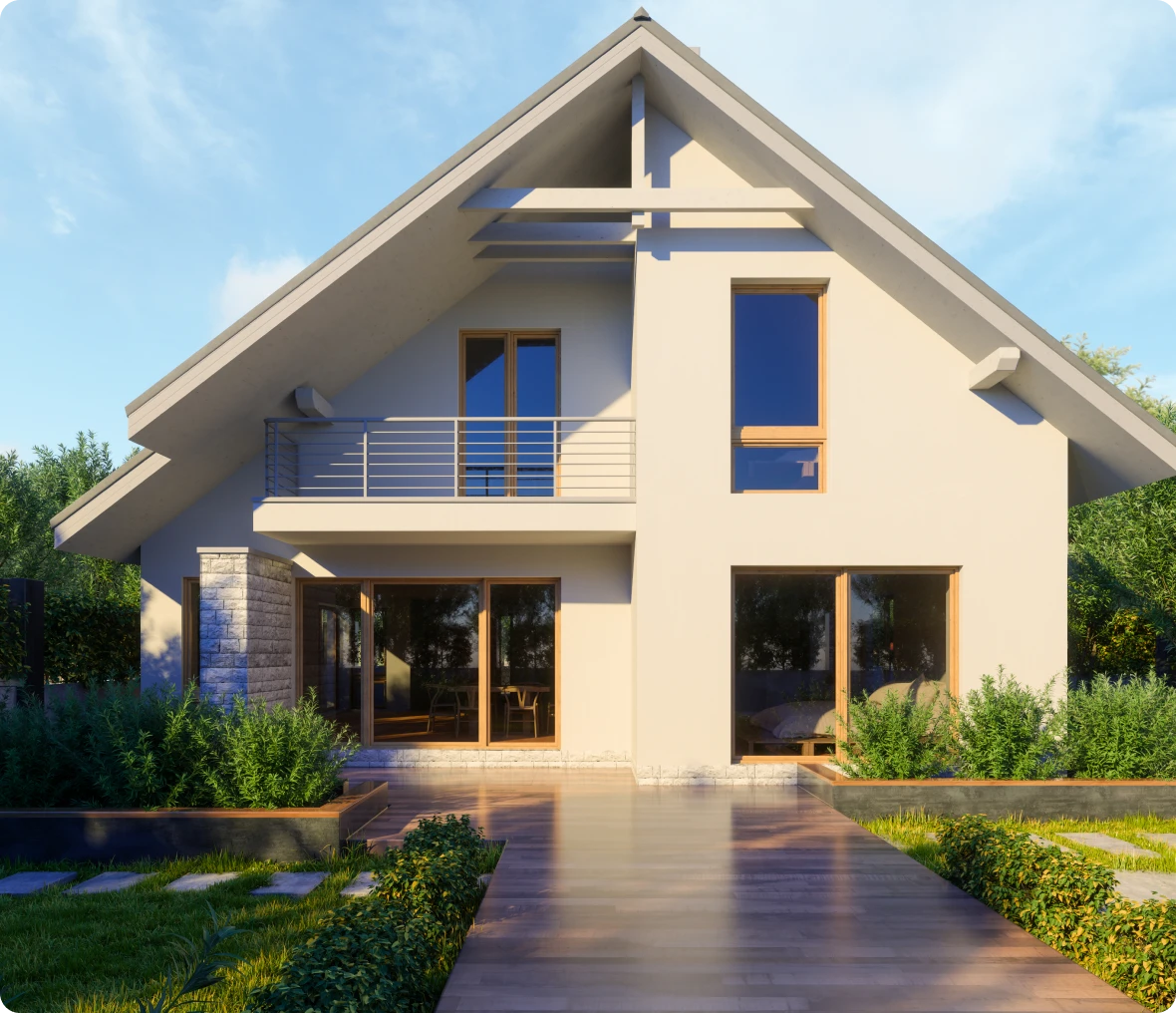 Contemporary home exterior with garden