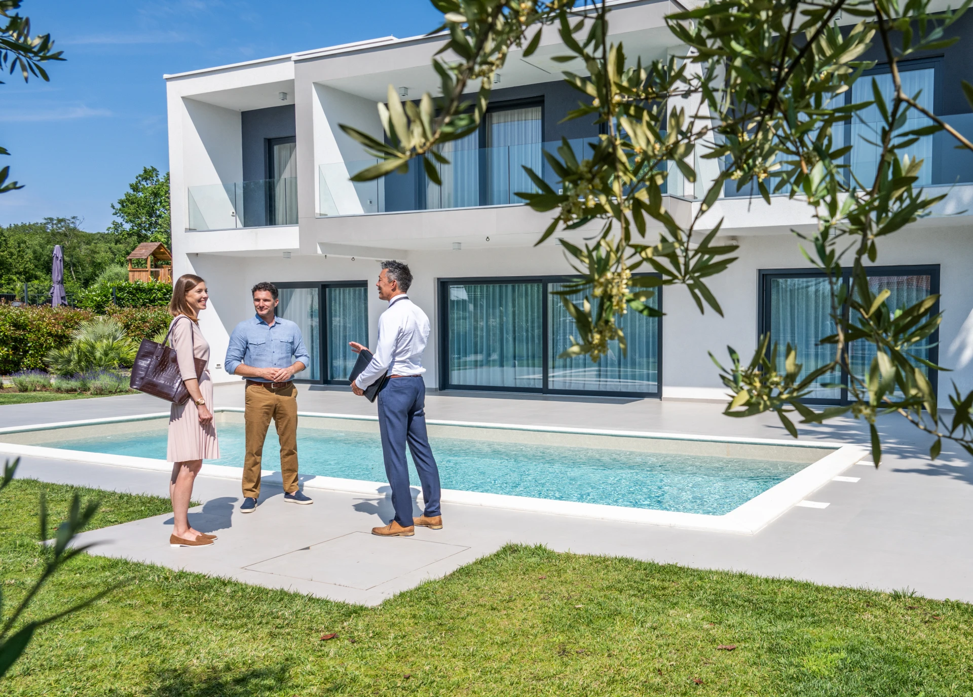 Real estate agents discussing property details